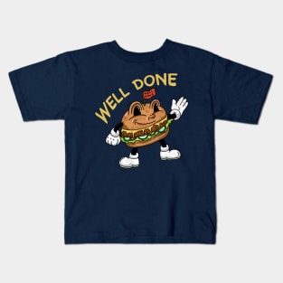 Vintage hamburger cartoon mascot Kids T-Shirt